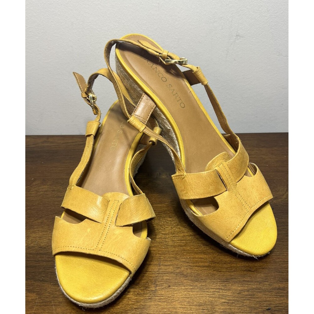 Franco Sarto Crispin Espadrille Wedge Sandal 9M Mustard Yellow Vintage BohoStyle